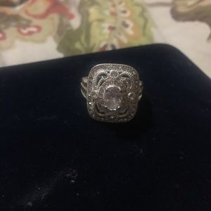 Gorgeous Antique Silver Plated Ring CZ